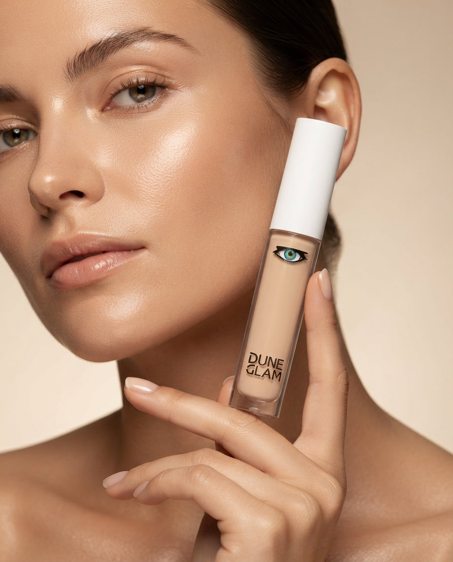 Frau hält DuneGlam Vanillichino 05 Concealer
